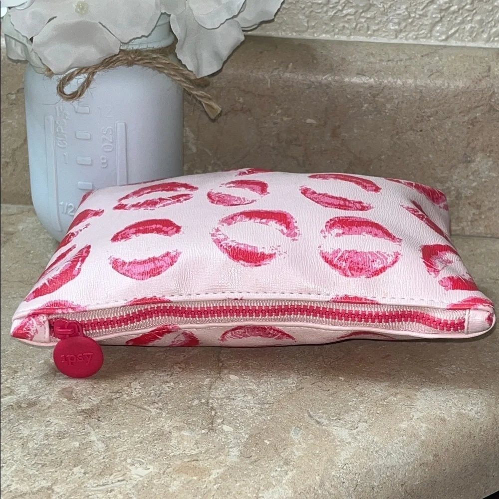 Ipsy Pink Lip Print Cosmetic Bag